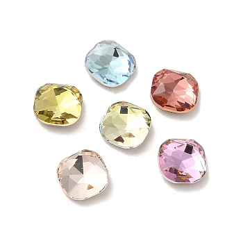 Glass Rhinestone Cabochons, Point Back & Back Plated, Faceted, Square, Mixed Color, 7x7x3mm