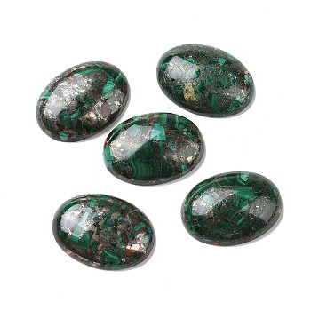 Natural Malachite Cabochons, with Chalcopyrite, Oval, 30x22x6~6.5mm
