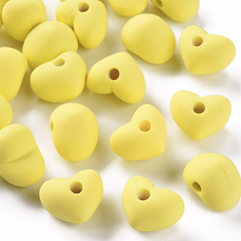 Acrylic Beads, Rubberized Style, Half Drilled Beads, Heart, Yellow, 14.5x18.5x13.5mm, Hole: 3.5mm