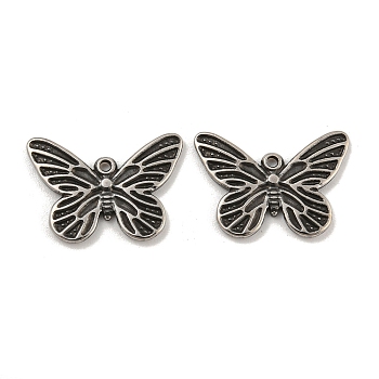 304 Stainless Steel Pendants, Butterfly Charm, Antique Silver, 11x15.5x1mm, Hole: 1mm