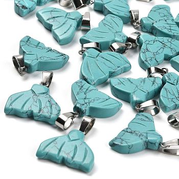 Synthetic Turquoise Pendants, with Stainless Steel Color Plated 201 Stainless Steel Snap on Bails, 18~18.5x20~20.5x4.5~5mm, Hole: 7.5x4.5mm