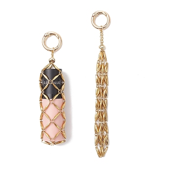 304 Stainless Steel Macrame Pouch Empty Stone Holder Pendant Decorations, with Alloy Spring Ring Clasps, Golden, 58~150mm