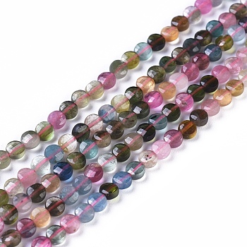 Natural Tourmaline Beads Strands, Faceted, Flat Round, 3.5~4.5x2~2.5mm, Hole: 0.5mm, about 98~107pcs/strand, 15.35 inch(39cm)long