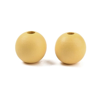 Wood European Beads, Matte Style, Round, Gold, 15mm, Hole: 4.7mm