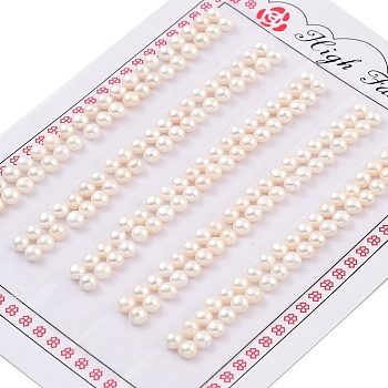 Grade 6A Natural Cultured Freshwater Pearl Beads, Half Drilled, Half Round Beads, White, 3.5~4x2.5mm, Hole: 1mm