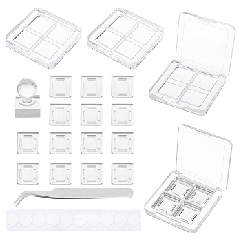 DIY Eyeshadow Box Kits, Including Plastic Eyeshadow Palettes Sub Boxes, Square Aluminum Palette Pans, PE Thin Film Sticker, Acrylic Powder Press Stamp, Stainless Steel Beading Tweezers, Mixed Color, Eyeshadow Box: 60.5x60x12mm, 4pcs