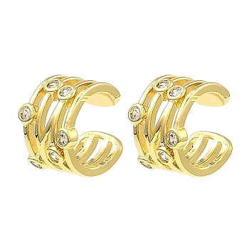 Rack Plating Brass Hollow Cuff Earrings with Cubic Zirconia, Long-Lasting Plated, Lead Free & Cadmium Free, Real 18K Gold Plated, 13x14x10mm