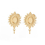 Ion Plating(IP) 304 Stainless Steel Stud Earring Findings, Earring Setting for Enamel, with Ear Nuts and Loops, Oval, Real 14K Gold Plated, 20x14mm, Hole: 2.5mm, Pin: 0.7mm, Tray: 4x6mm(STAS-N097-230LG)