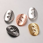 Brass Buttons, 2-Hole, Hammered Oval, Mixed Color, 14x10x1mm, Hole: 2mm(KK-A132-01)