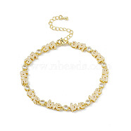 Brass Micro Pave Cubic Zirconia Chain Bracelets, Enamel Style Word LOVE Link Chain Bracelet, with Chain Extender & Lobster Claw Clasp, Golden, 7-5/8 inch(19.4cm)(BJEW-P288-08G)