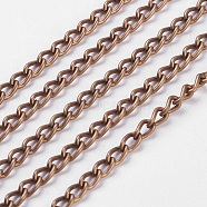 Iron Twisted Chains Curb Chains, Unwelded, with Spool, Lead Free and Nickel Free, Red Copper Color, Link:3x5mm, 0.8mm thick, about 328.08 Feet(100m)/roll(CHS003Y-R)