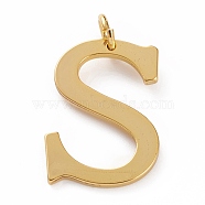 Golden Brass Pendants, Long-Lasting Plated, Letter, Letter.S, 26.5x18.5x1.5mm, Hole: 3.5mm(KK-P194-01G-S)