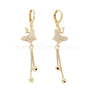 Clear Cubic Zirconia Butterfly Dangle Hoop Earrings, Brass Chain Tassel Drop Earrings for Women, Golden, 65mm, Pin: 0.8mm(EJEW-P224-04G)