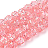 Spray Painted Crackle Glass Beads Strands, Round, Salmon, 8mm, Hole: 1.3~1.6mm, about 100pcs/strand, 31.4 inch(CCG-Q001-8mm-03)