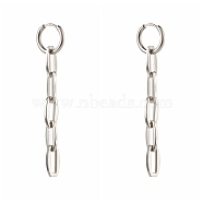 304 Stainless Steel Huggie Hoop Earrings, with Link Chains, Stainless Steel Color, 66mm, Pin: 1mm(EJEW-JE04548-02)