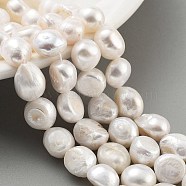 Natural Cultured Freshwater Pearl Beads Strands, Two Sides Polished, Grade 3A, Snow, 10~11mm, Hole: 0.7mm, about 17pcs/strand, 6.69~6.89 inch(17~17.5cm)(PEAR-P062-31B)