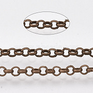 Soldered Brass Coated Iron Rolo Chains, Belcher Chain, with Spool, Red Copper, 2.5x0.7mm, about 328.08 Feet(100m)/roll(CH-S125-08B-R)