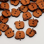 2-Hole Wooden Buttons, Apple Sewing Buttons, Undyed, Saddle Brown, 15x17x4mm, Hole: 2mm(X-BUTT-N003-23)