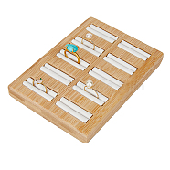 10-Slot Rectangle Bamboo Ring Display Tray Stands, Finger Ring Organizer Holder, with PU Imitation Leather Inside, White, 14.9x10.4x1.7cm(RDIS-WH0002-28A)