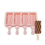 Food Grade DIY Rectangle Ice-cream Silicone Molds, Ice Pop Molds, for Making Ice Cream, 4 Cavities, Light Salmon, 129x180x23mm, Inner Diameter: 69x35mm(DIY-D062-04C)