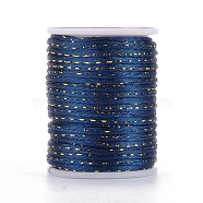 Polyester Cord, with Gold Metallic Cord, Chinese Knotting Cord, Marine Blue, 1.5mm, about 4.37 yards(4m)/roll(OCOR-G006-01-1.5mm-23)