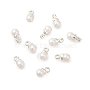 Brass ABS Imitation Pearl Pendants, Round, Silver, 6x3mm, Hole: 1.4mm(KK-B121-01S)