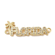 Beach Theme Rack Plating Brass Micro Pave Clear Cubic Zirconia Connector Charms, Word FLORIDA Links, Long-Lasting Plated, Cadmium Free & Lead Free, Real 18K Gold Plated, Tree, 9.5x27.5x2mm, Hole: 1.5mm(KK-P261-07A-G)