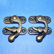 Iron Wooden Box Lock Catch Clasps, Jewelry Box Latch Hasp Lock Clasps, Antique Bronze, 32~33x27.5x8mm, Hole: 2~2.5mm, 2pcs/set(X-IFIN-R203-93AB)