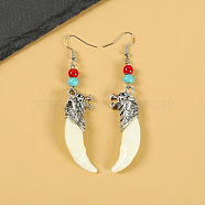 Natural Gemstone Wolf Tooth Shape Dangle Earrings with Real Tibetan Mastiff Dog Tooth(FX9729-3)