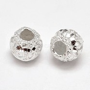 Fancy Cut Textured 925 Sterling Silver Round Beads, Silver, 8x3mm, Hole: 3.5mm, about 33pcs/20g(STER-F012-03E)