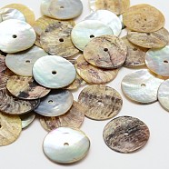 Flat Round Natural Akoya Shell Beads, Mother of Pearl Shell Beads, Tan, 15x1mm, Hole: 1mm, about 2880pcs/bag(SHEL-N034-09-15mm)
