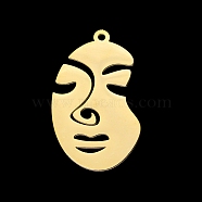 201 Stainless Steel Pendants, Laser Cut, Abstract Face, Golden, 37.5x22.5x1mm, Hole: 1.8mm(STAS-T056-LA327-2)