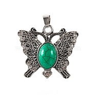 Alloy Pendants, with Synthetic Turquoise, Butterfly, Antique Silver, 31x34.5x6mm, Hole: 4.5x6mm(PALLOY-E493-01AS)