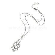 Tarnish Resistant 304 Stainless Steel Cable Chains Macrame Pouch Empty Stone Holder for Pendant Necklaces Making, with Slide Beaded, Stainless Steel Color, 21.46 inch(54.5cm), Tray: 47x24.5mm(NJEW-TA00084-01)