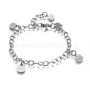 304 Stainless Steel Kitten Charm Bracelets, with Cable Chains and Lobster Claw Clasps, Cat Head Shape, 8-3/8 inch(21.4cm), 4.5mm(BJEW-I278-01P)