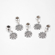 Alloy European Dangle Charms, Flower, Antique Silver, 28mm, Hole: 5mm(PALLOY-JF00001-02)