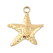 304 Stainless Steel Pendants, Starfish Charm, Ion Plating(IP), Real 18K Gold Plated, 22.5x20x2mm, Hole: 2.5mm(STAS-I325-014G)