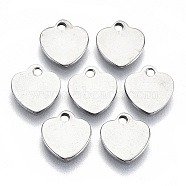 201 Stainless Steel Charms, Laser Cut, Stamping Blank Tag, Heart, Stainless Steel Color, 8x7.5x0.7mm, Hole: 1.2mm(STAS-R116-012B)