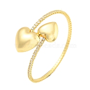 Rack Plating Brass Pave Clear Cubic Zirconia Heart Open Cuff Rings for Women, Cadmium Free & Lead Free, Long-Lasting Plated, Real 18K Gold Plated, 1-1/8 inch(2.8cm), Inner Diameter: 2-1/8 inch(5.25cm)(BJEW-B110-04A-G)