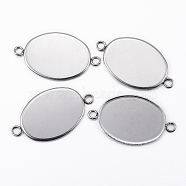 304 Stainless Steel Cabochon Connector Settings, Plain Edge Bezel Cups, Oval, Stainless Steel Color, Tray: 18.5x13.5mm, 24.5x14x1.5mm, Hole: 2mm(X-STAS-H394-01P)