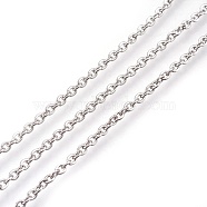 304 Stainless Steel Cable Chains, Unwelded, with Spool,  Flat Oval, Stainless Steel Color, 4x3x0.8mm, about 164.04 Feet(50m)/roll(CHS-R002-0.8mm)