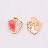 Alloy Enamel Pendants, Cadmium Free & Lead Free, Two Tone, Heart, Light Gold, Red, 15x12x2.5mm, Hole: 1.5mm(ENAM-CJC0002-02A)