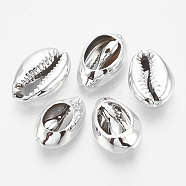 UV Plated Natural Cowrie Shell Beads, No Hole/Undrilled, Platinum, 18~21x11~14x6~7mm(X-SHEL-S269-80B)