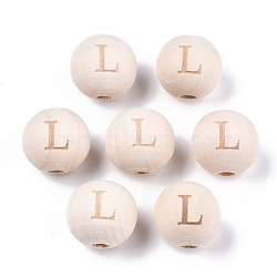 Unfinished Natural Wood European Beads, Large Hole Beads, Laser Engraved Pattern, Round with Word, Letter.L, 15~16x14~15mm, Hole: 4mm(WOOD-S045-143A-01L)