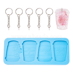 Boutigem 21Pcs Coffee Cup DIY Silicone Molds, Resin Casting Molds, For UV Resin, Epoxy Resin Craft Making, Rectangle, with Iron Split Key Rings, Sky Blue, 76x182x8mm, Inner Diameter: 60.5x42.5mm, 1pc(DIY-BG0001-03)