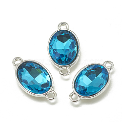 Alloy Glass Links connectors, Faceted, Oval, Platinum, Deep Sky Blue, 22x12x6mm, Hole: 1.5mm(PALLOY-T045-10x14mm-12)