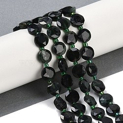 Natural Black Jade Beads Strands, Faceted Pentagonal Cut, Flat Round, with Seed Beads, 10~10.5x5~6mm, Hole: 1mm, about 32~33pcs/strand, 15.75''(40cm)(G-C116-A54-01)