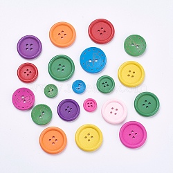 Wooden Buttons, Dyed, Flat Round, Mixed Color, 15~30x3.5~5mm, Hole: 1.5~2.5mm(BUTT-MSMC001-07)