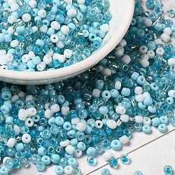 Opaque & Transparent Inside Colours Glass Seed Beads, Round Hole, Round, Mixed Color, Light Sky Blue, 3x1.5~2.5mm, Hole: 0.8mm, about 450g/bag(SEED-F004-01B)