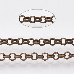 Soldered Brass Coated Iron Rolo Chains, Belcher Chain, with Spool, Red Copper, 2.5x0.7mm, about 328.08 Feet(100m)/roll(CH-S125-08B-R)